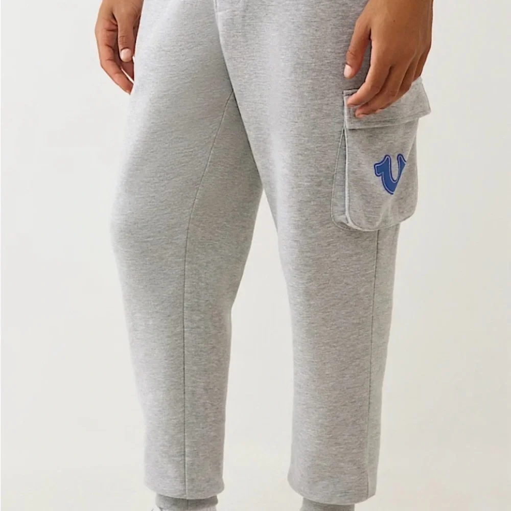 NWT True Religion Gray Joggers with Blue Logo